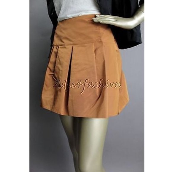 New with Tags PRADA Ocra Silk Polyester Pleated Brown Rust Wrap Mini Skirt 8 - Picture 1 of 6